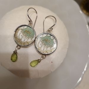 COPY - Artisan Silver and Tapestry Earrimgs with peridot